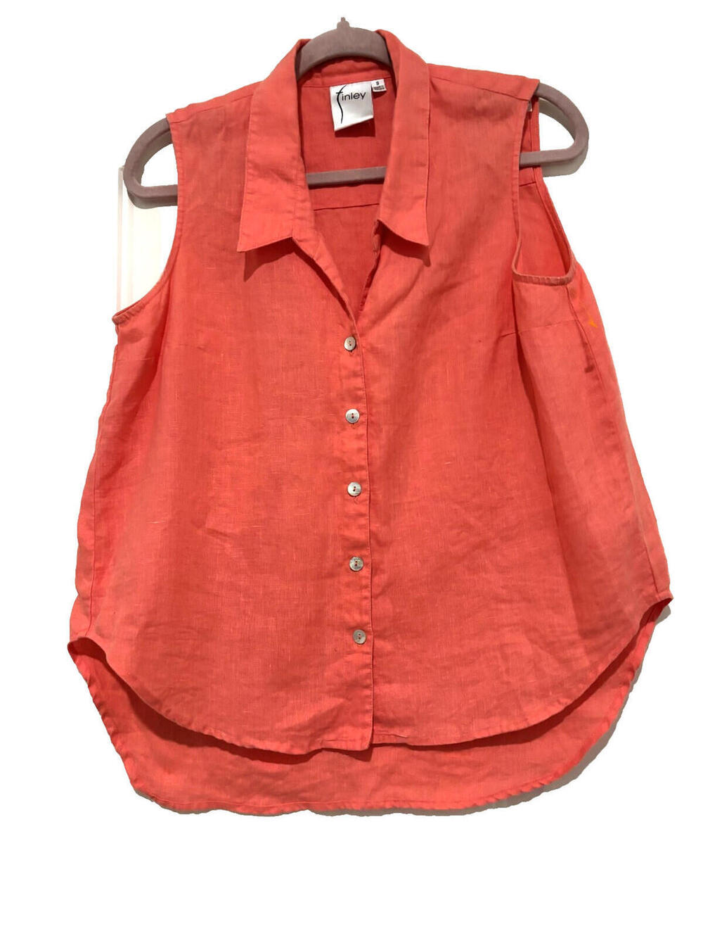 Finley oversized S coral sleeveless linen beachy button down‎ collared blouse G